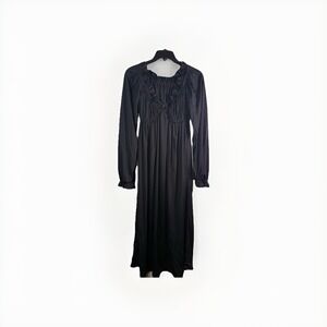 Vtg Black Midi Dress Ruffles Ruched Bodice By Robert David Morton Off Shoulder